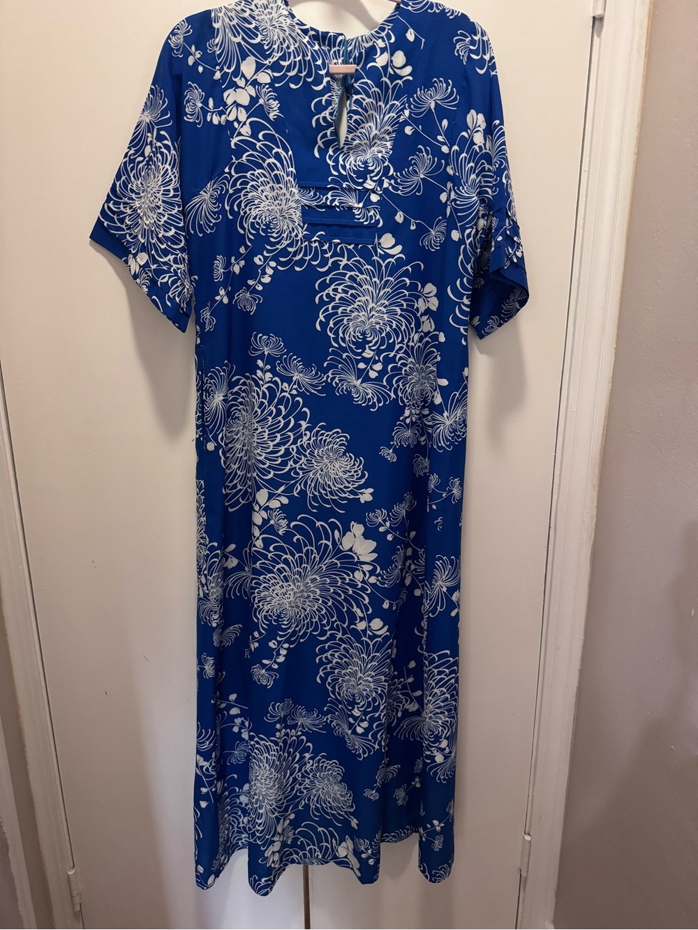 Royal Blue Floral Maxi Dress with White Blossom Print